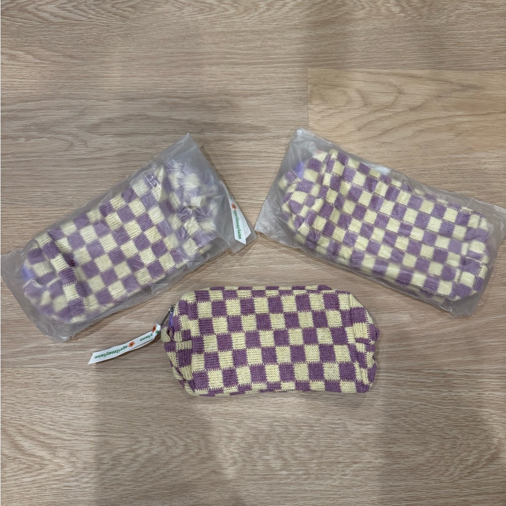 Purple and Cream Checkered Pouches